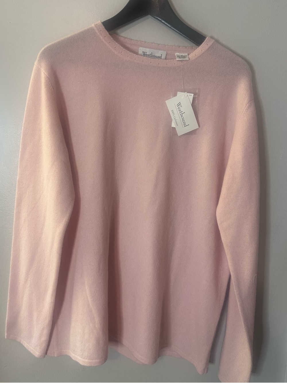 Pastel Pink Cashmere Crewneck Sweater, XL
